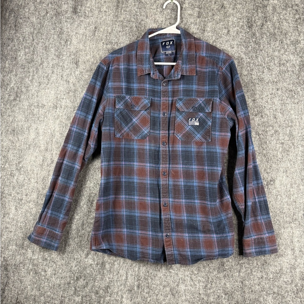 FOX Men's Blue and Brown Plaid Shirt